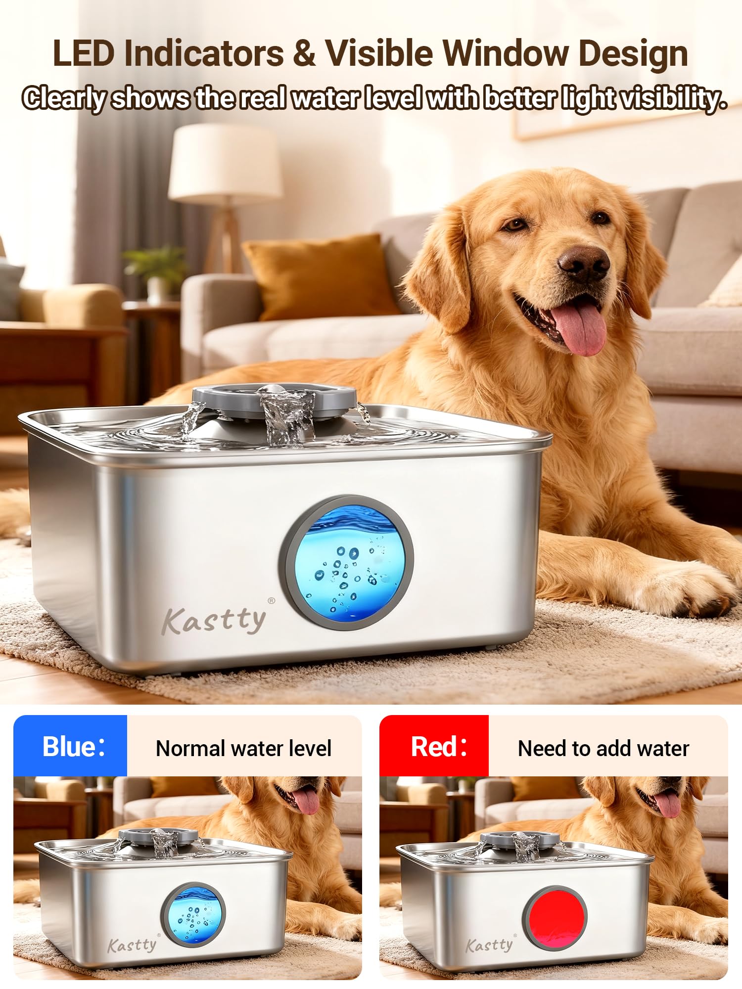 Kastty bebedero para perros 15L, ventana de nivel