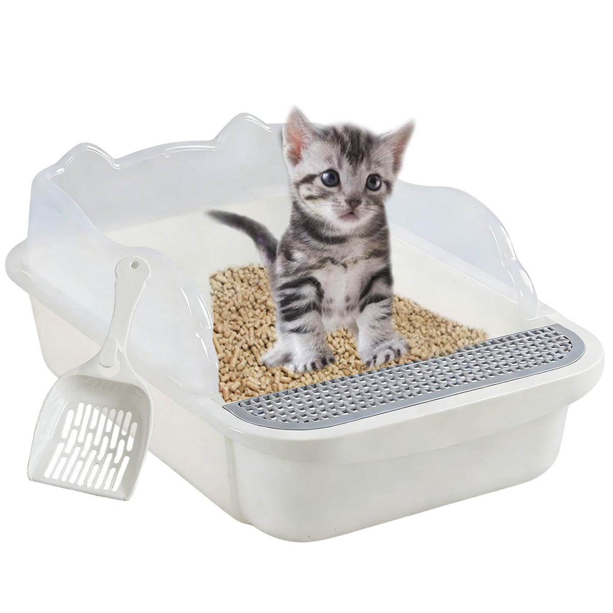 Kathson caja-arena abierta para gatos con borde alto evita salpicaduras y mantiene limpio.