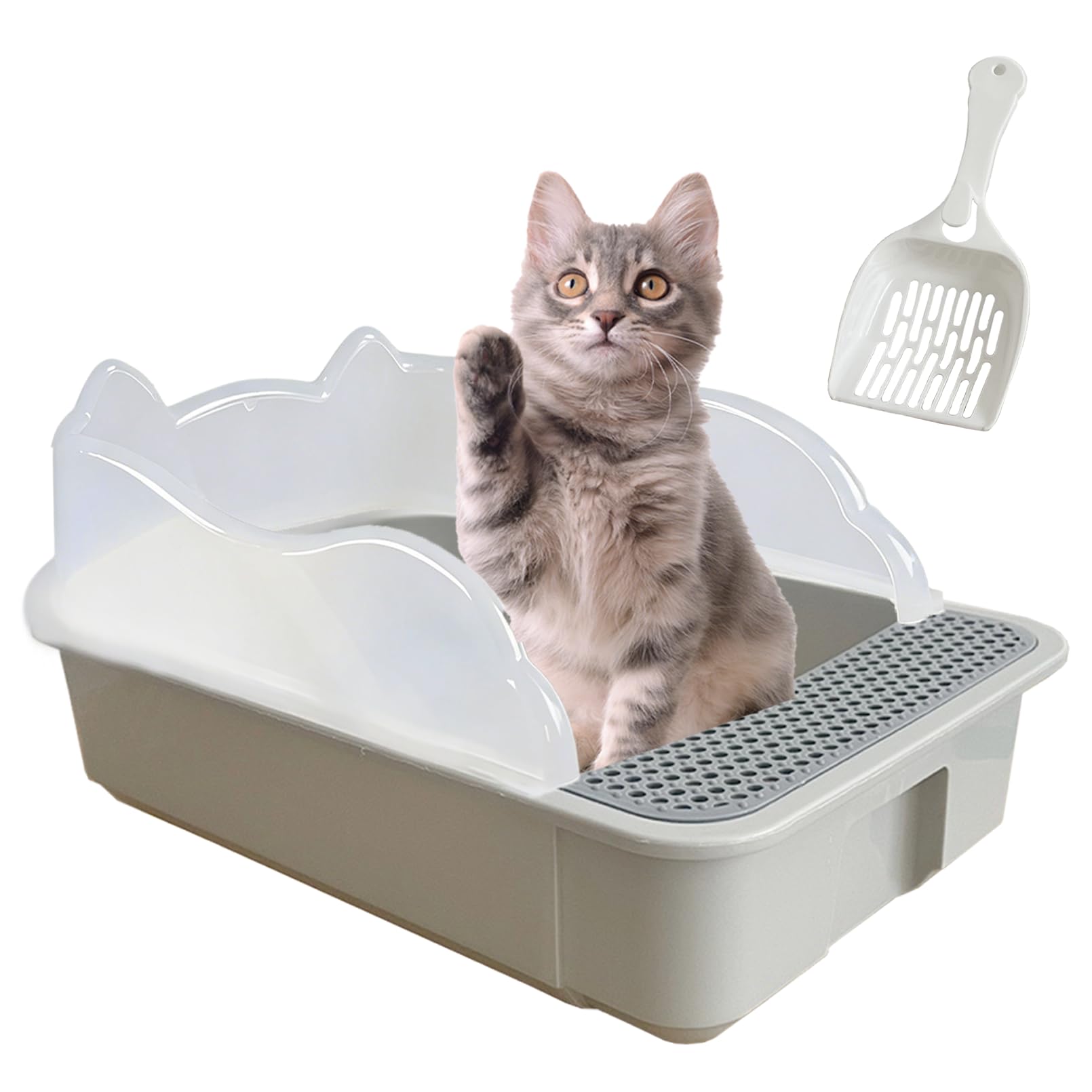 kathson caja de arena para gatos pequeña con borde alto, facilita la limpieza.