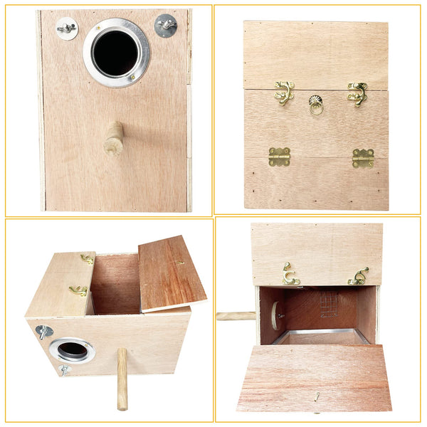 kathson diseño único con nido de madera para aves, detalle de construcción.