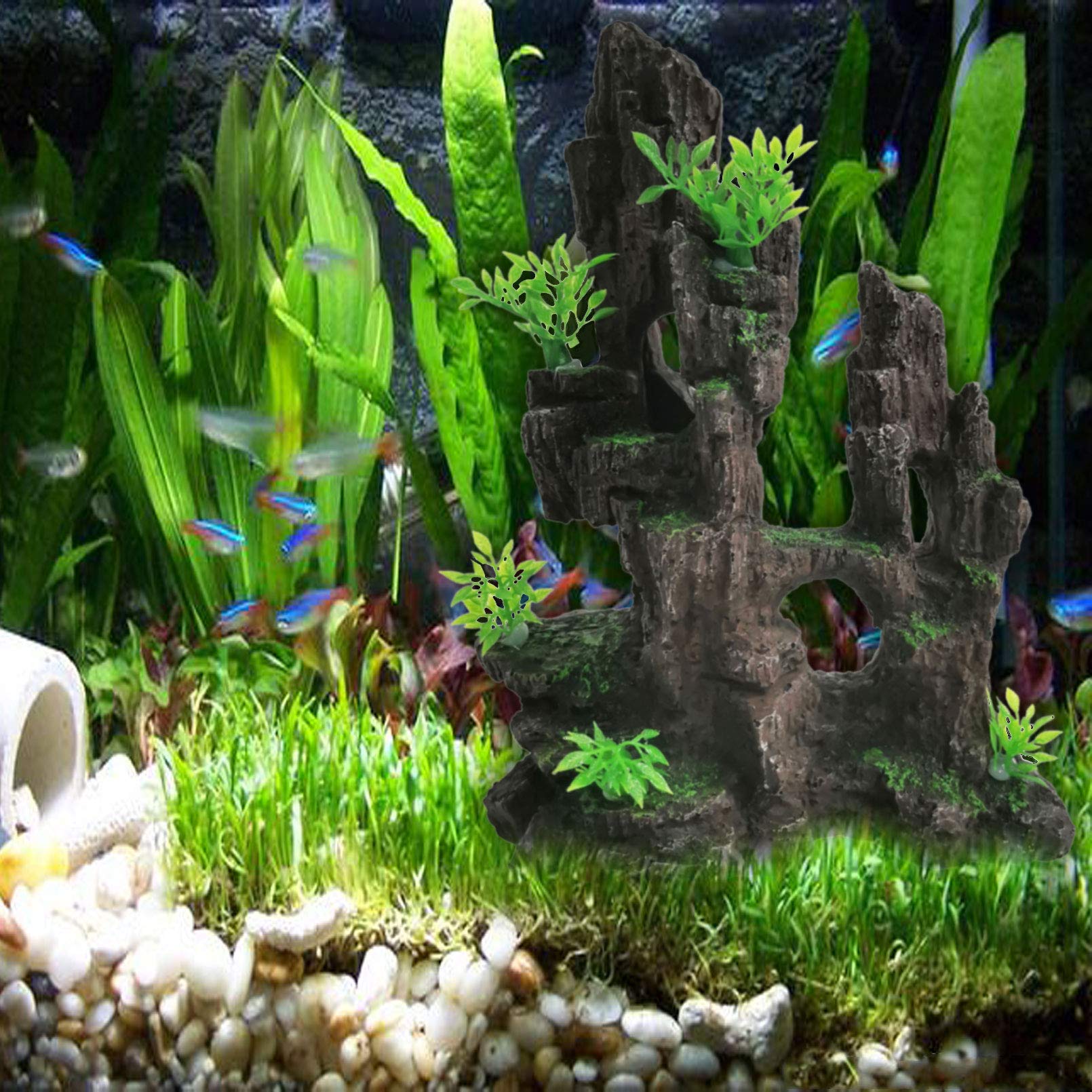 Kathson Escena natural: rocas con árboles para acuario vibrante.