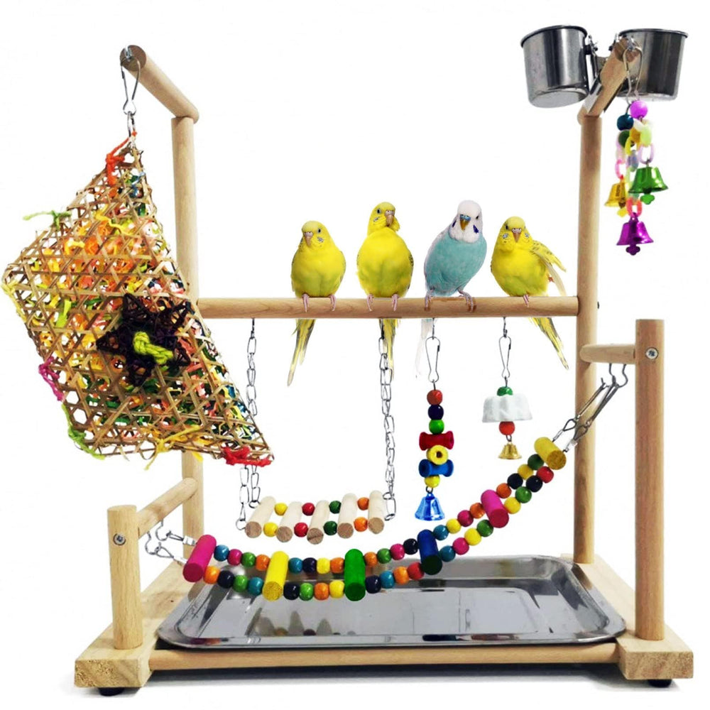 Kathson parque-juego-aves con comedero para comer y jugar.
