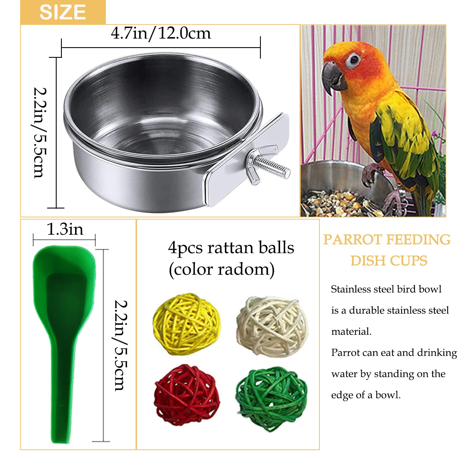 Kathson tazones para aves con abrazadera, fijación segura en jaula.