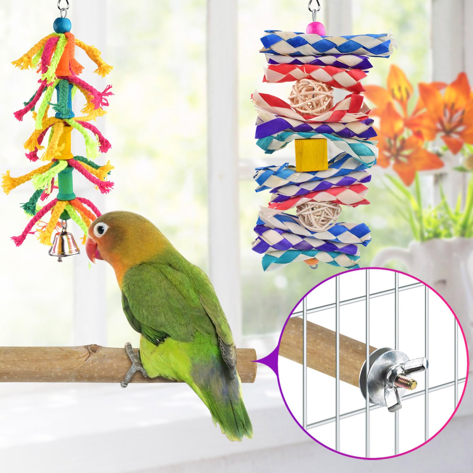 Katumo: colgante-escala para aves, diseño versátil para trepar y descansar.