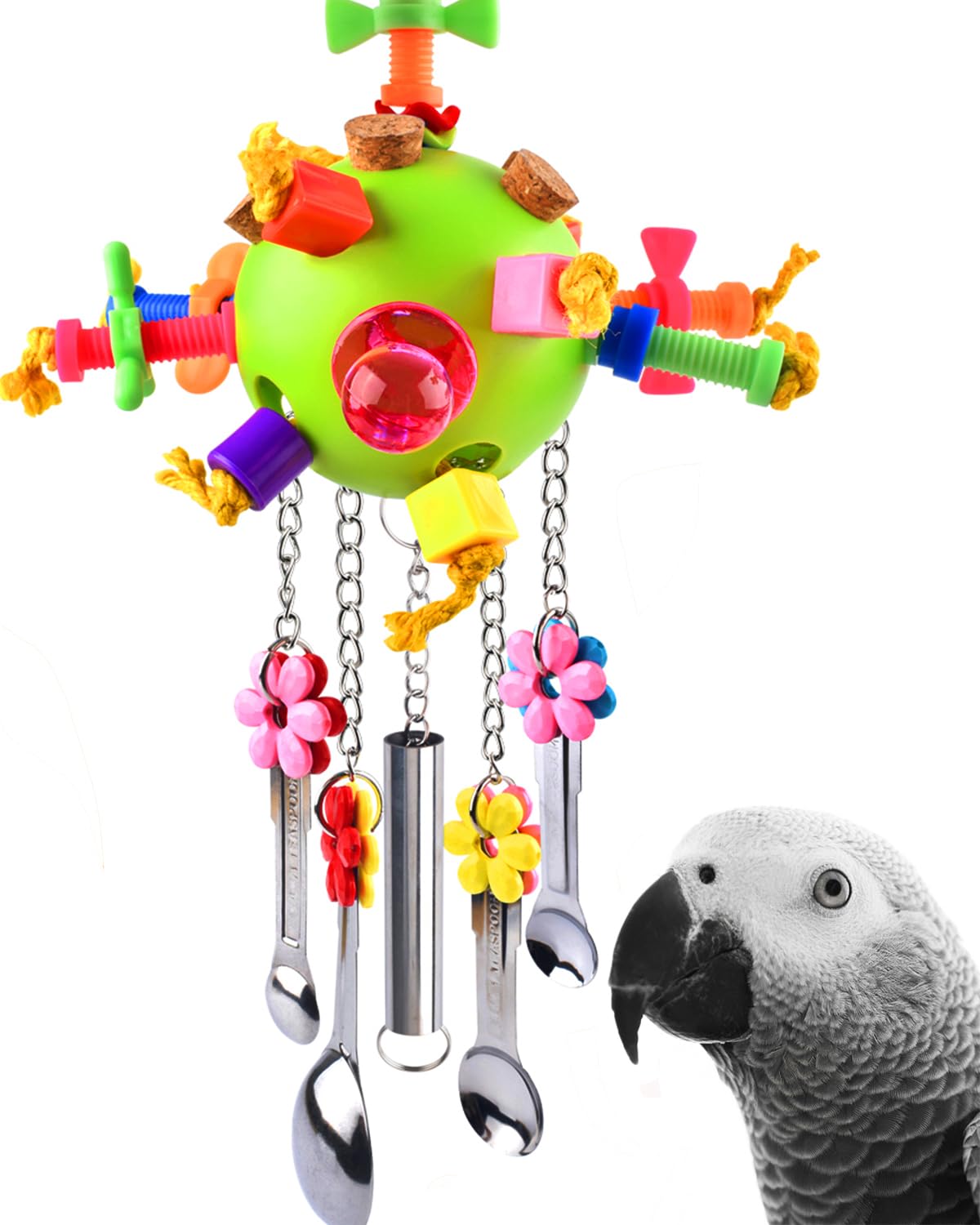 Katumo juguete de aves cucharas colgantes para estimulación visual y juego