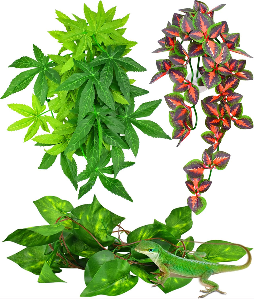 KATUMO plantas colgantes para reptiles con ventosa roja, decoración segura para terrario.