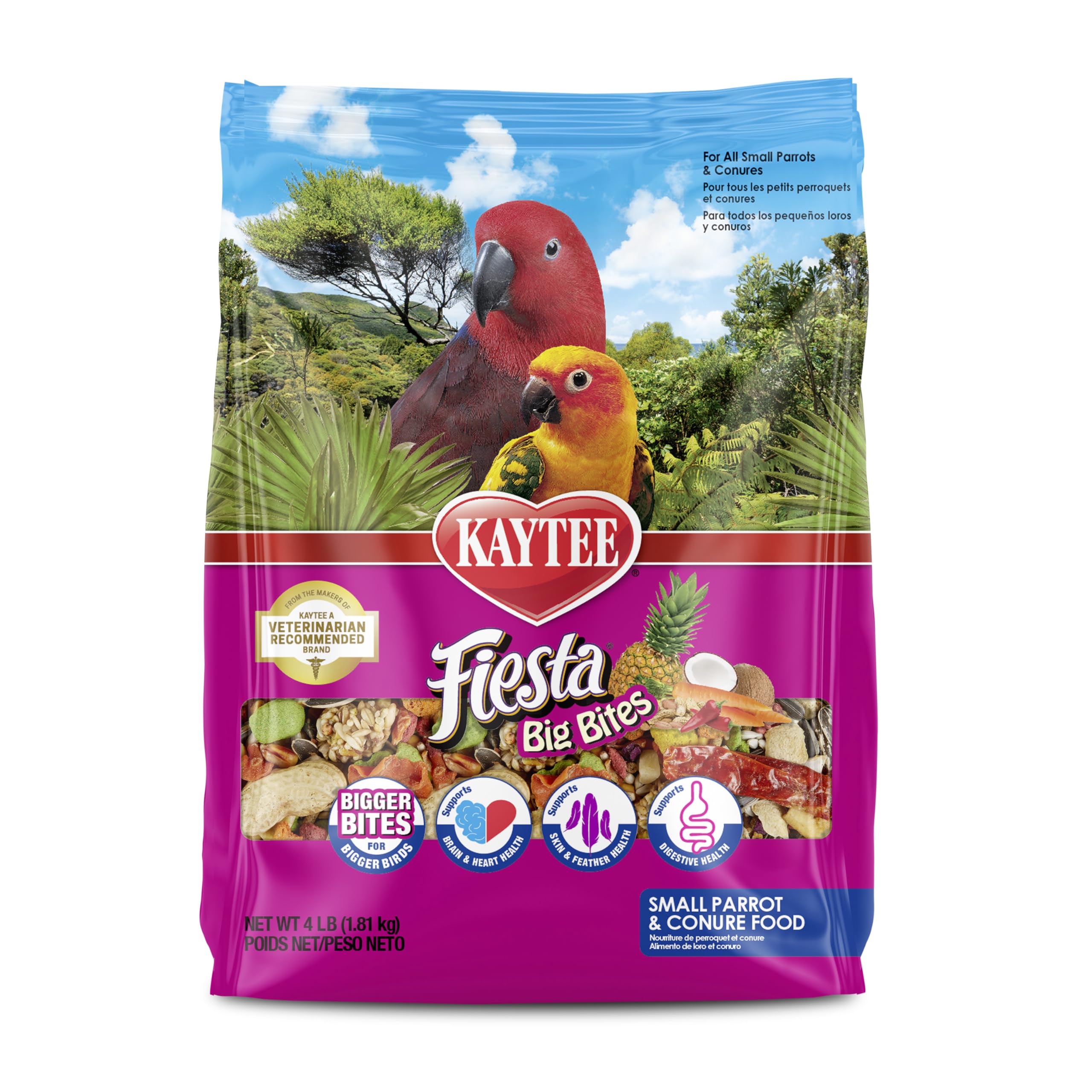 Kaytee Fiesta: granos-frutas-verduras, alimentación variada que apoya la digestión y la salud general