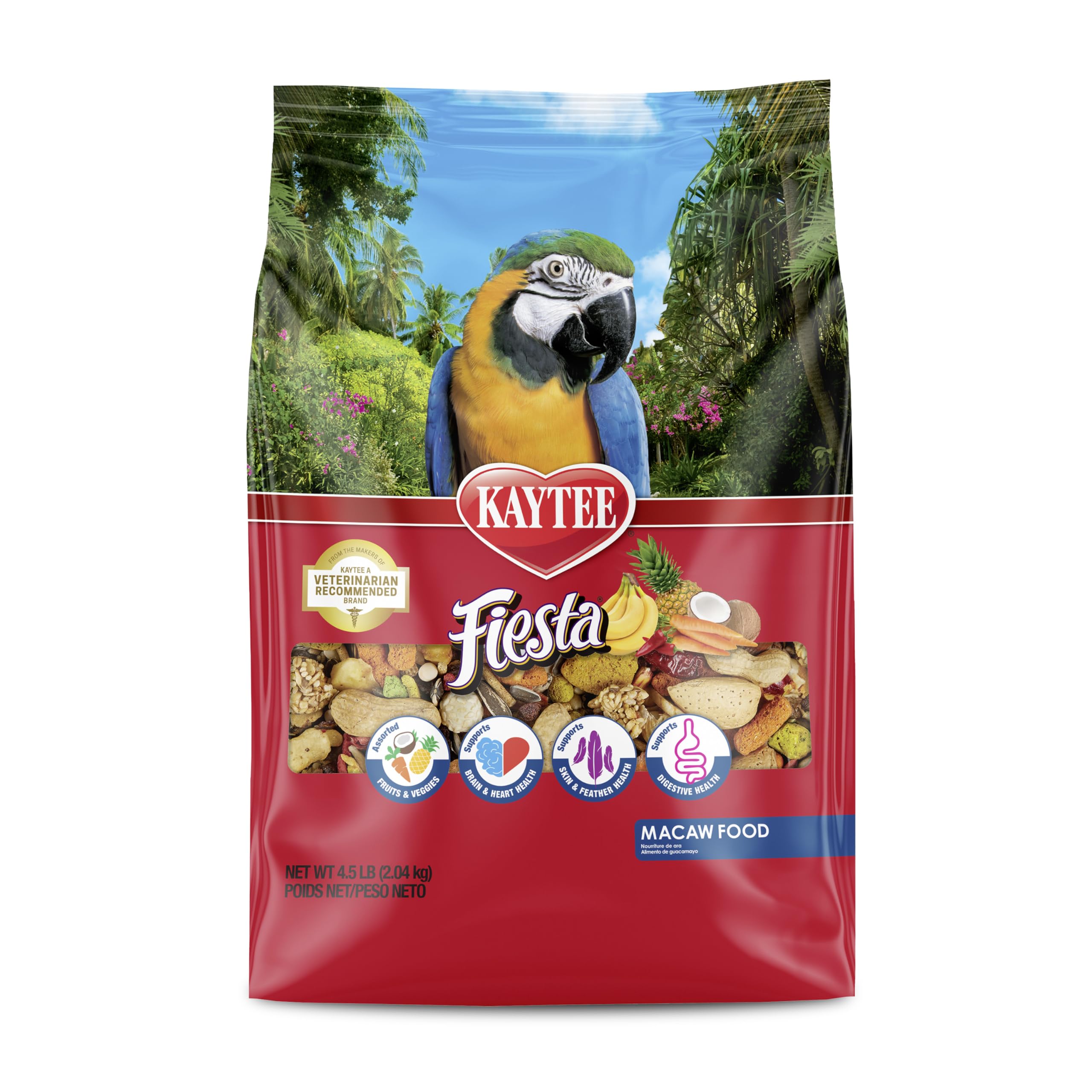 Kaytee Fiesta Macaw Food con variedad de granos para estimular el forraje y la curiosidad alimentaria
