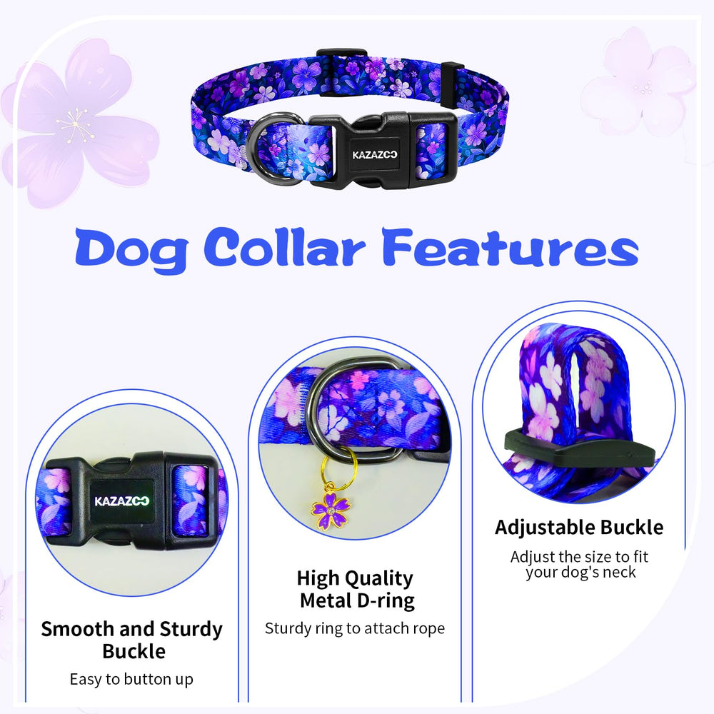 Collar Kazazoo ajustable en talla pequeña con flores moradas para paseos