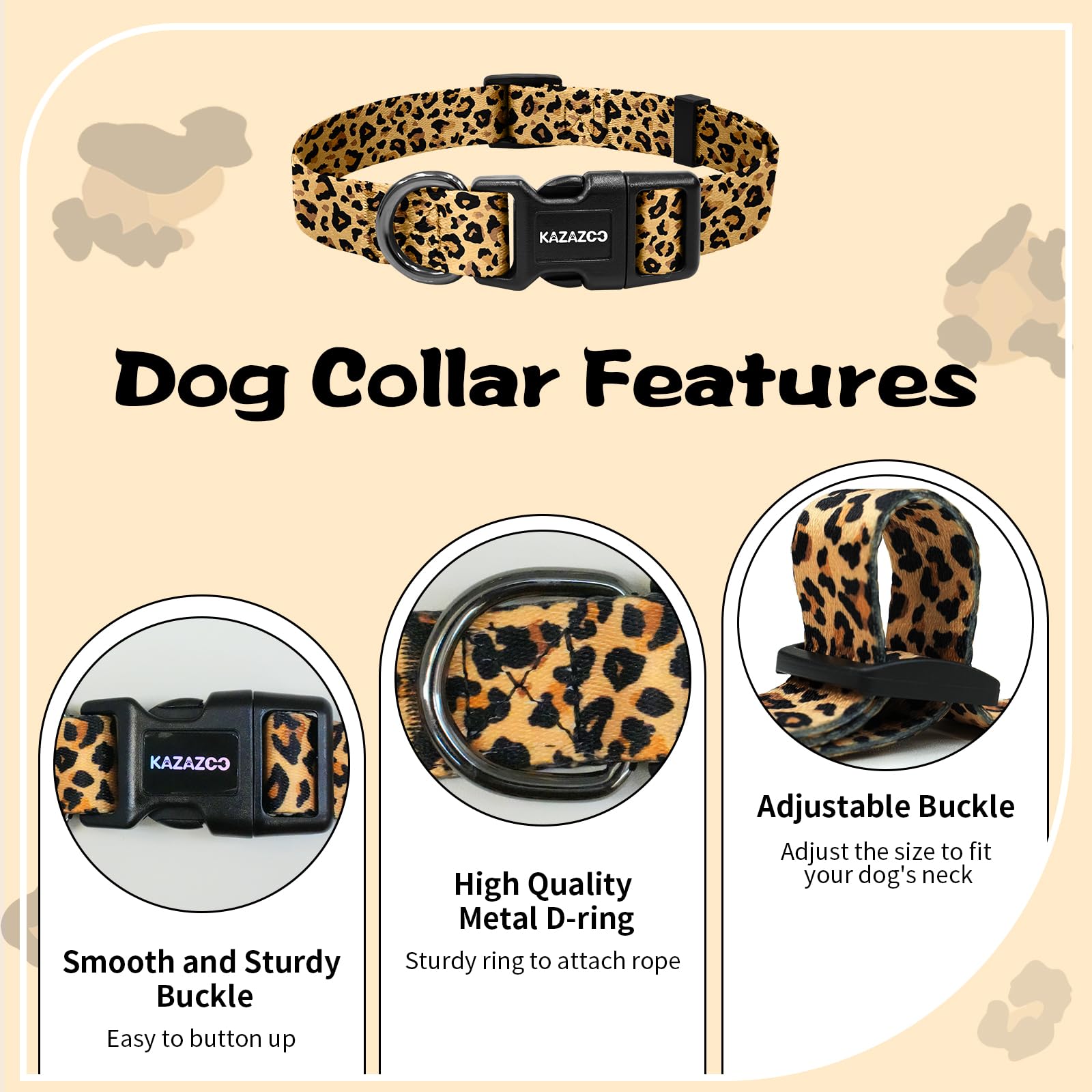 Collar ajustable de Kazazoo para tallas XS a L, ajuste cómodo.