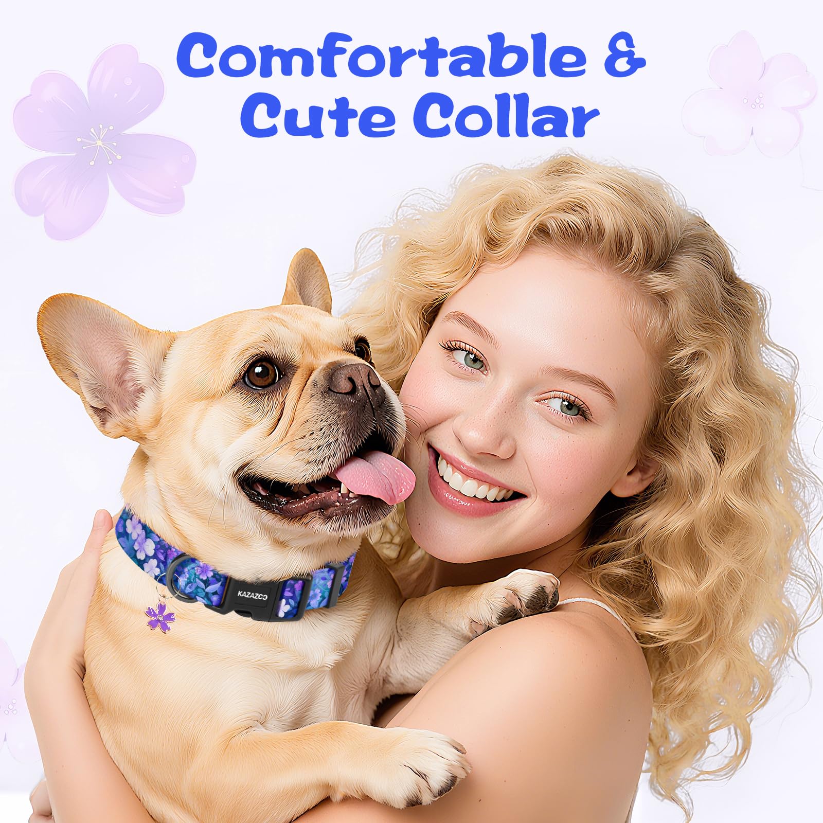Collar Kazazoo con patrón floral morado para estilo diario.