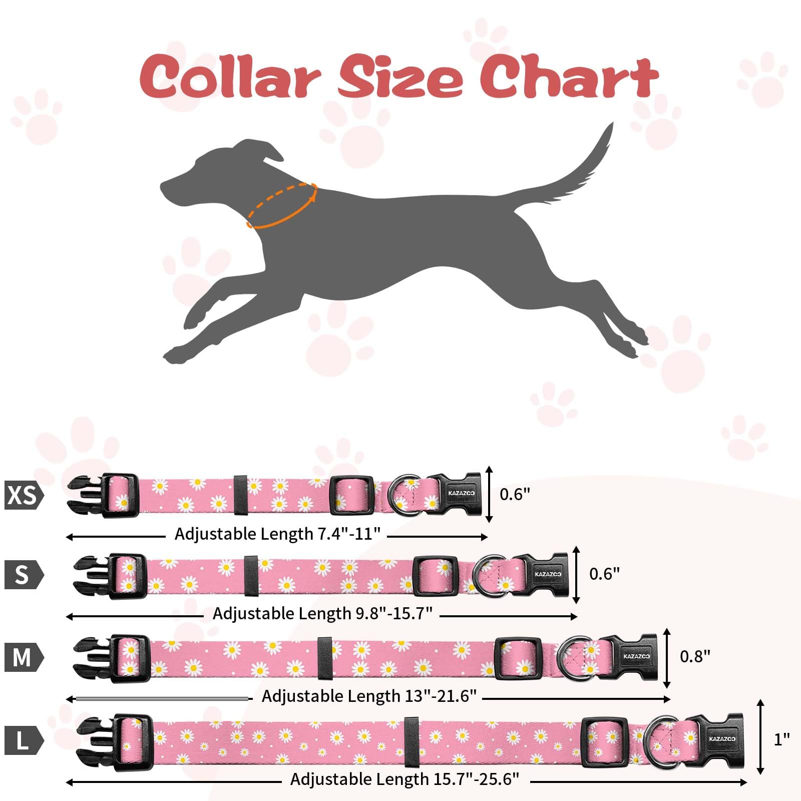 Collar Kazazoo rosa Daisy, anilla en D para correa.