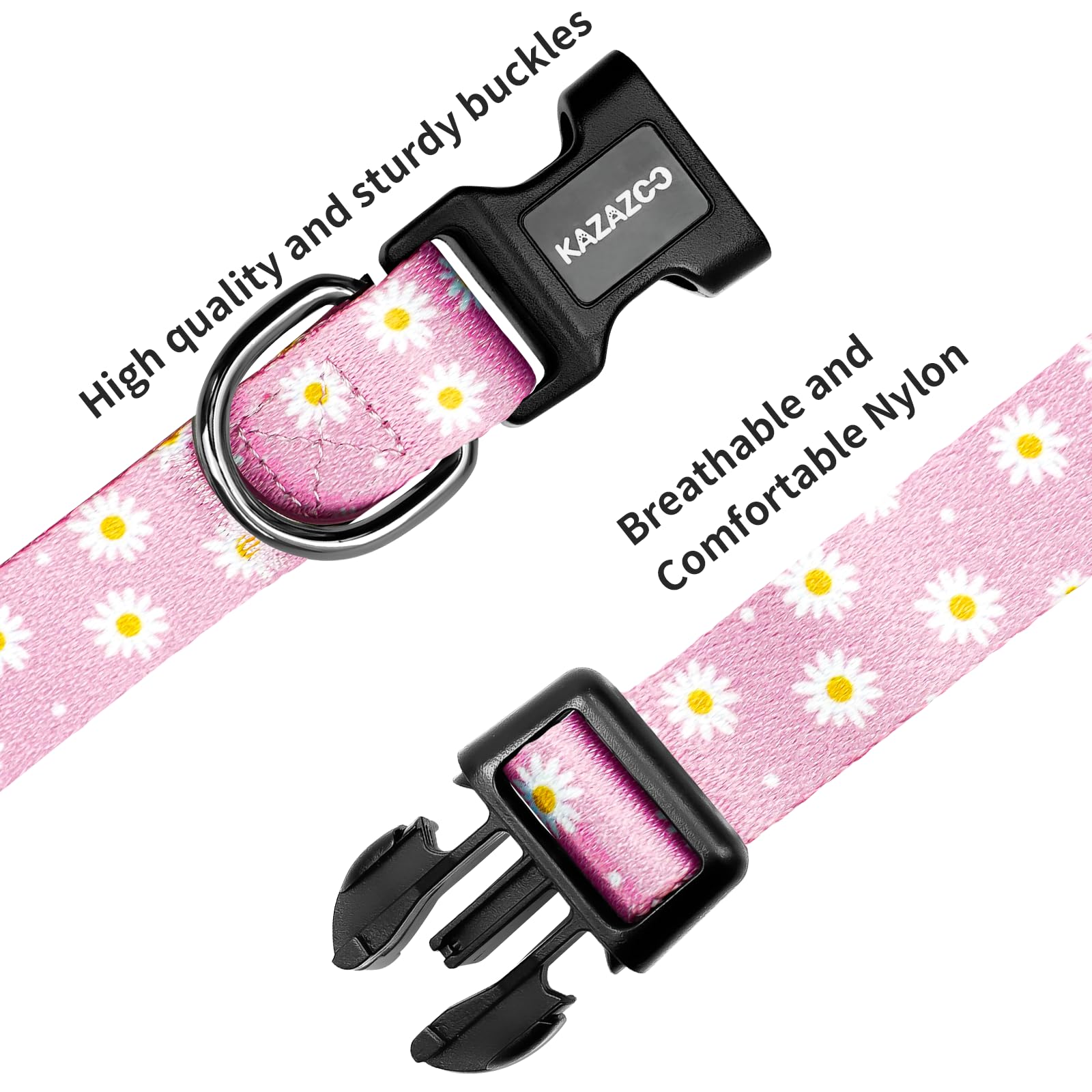 Collar Kazazoo rosa Daisy, fibra sintética suave, piel sensible.