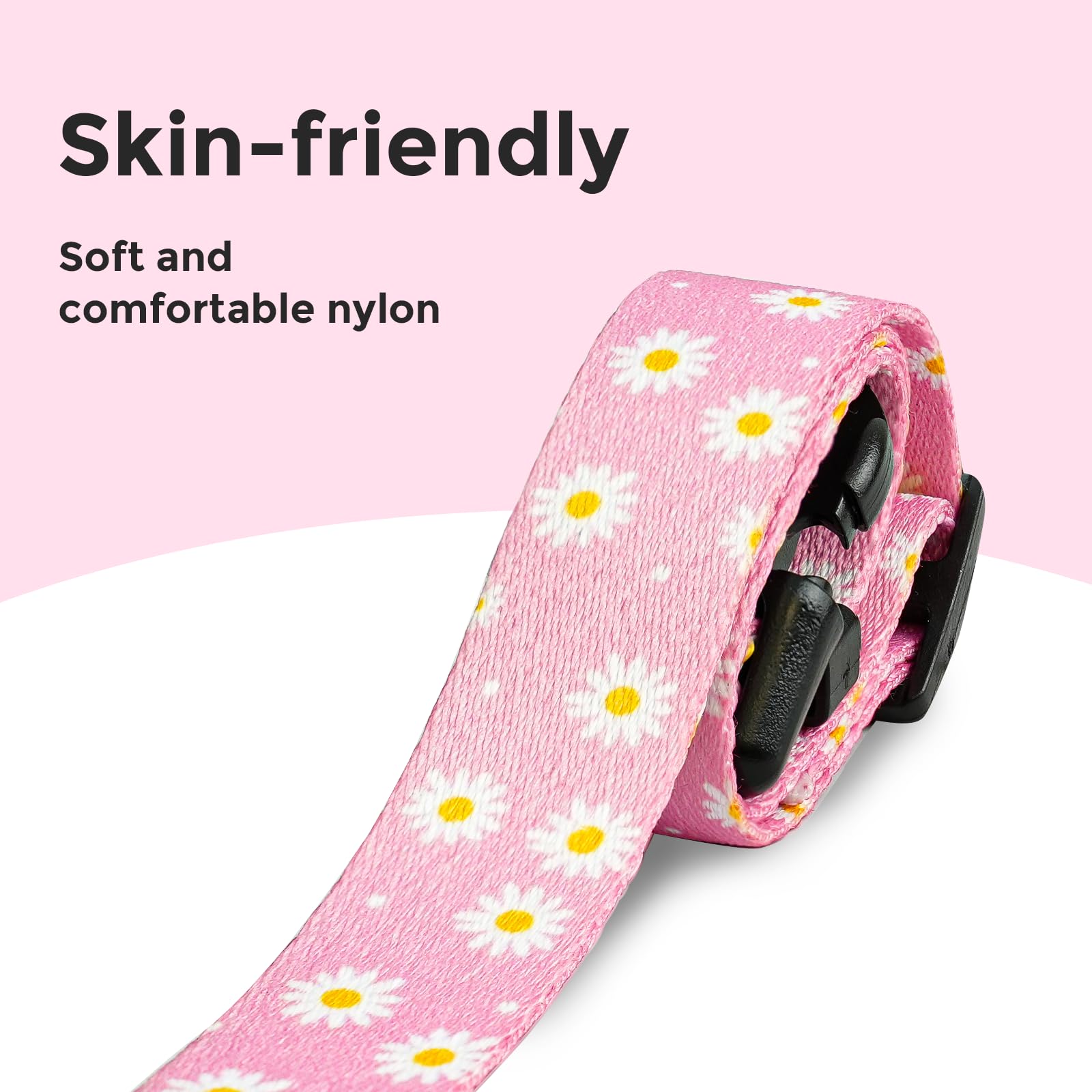 Collar Kazazoo rosa Daisy, lateral, ligero para la actividad diaria.