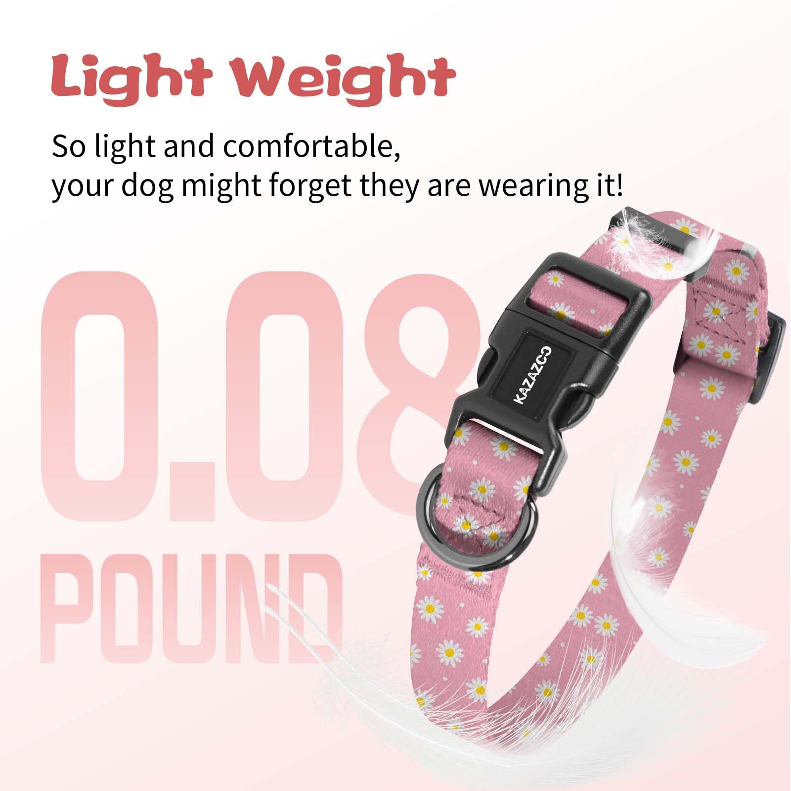 Collar Kazazoo rosa Daisy, peso ligero protege el cuello.