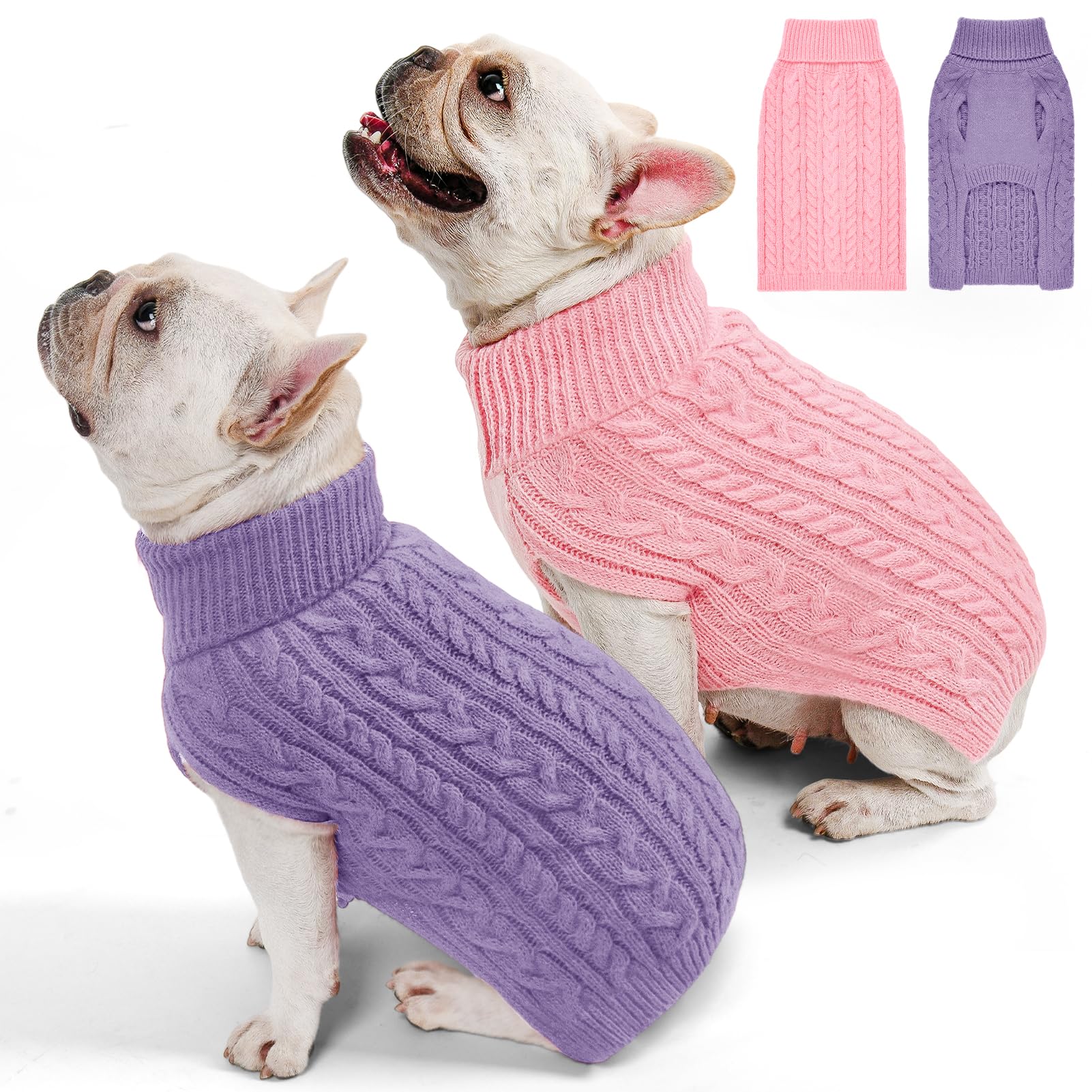 KCFESTIHUE suéter perro mediano en rosa y púrpura, ideal para fotos.