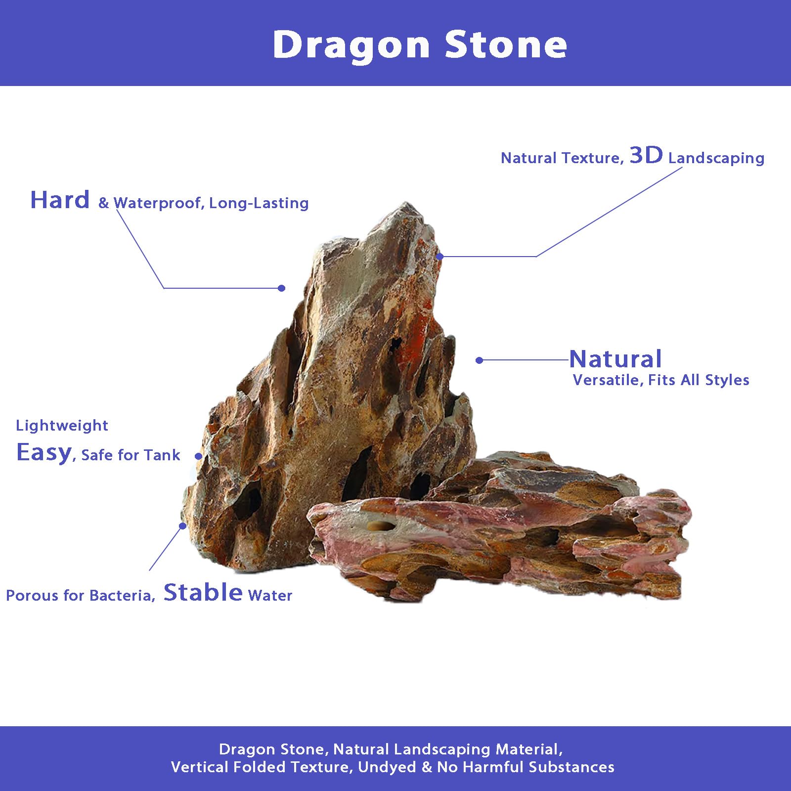 Kecilke Dragon Stone natural, textura panal para realismo en acuario.