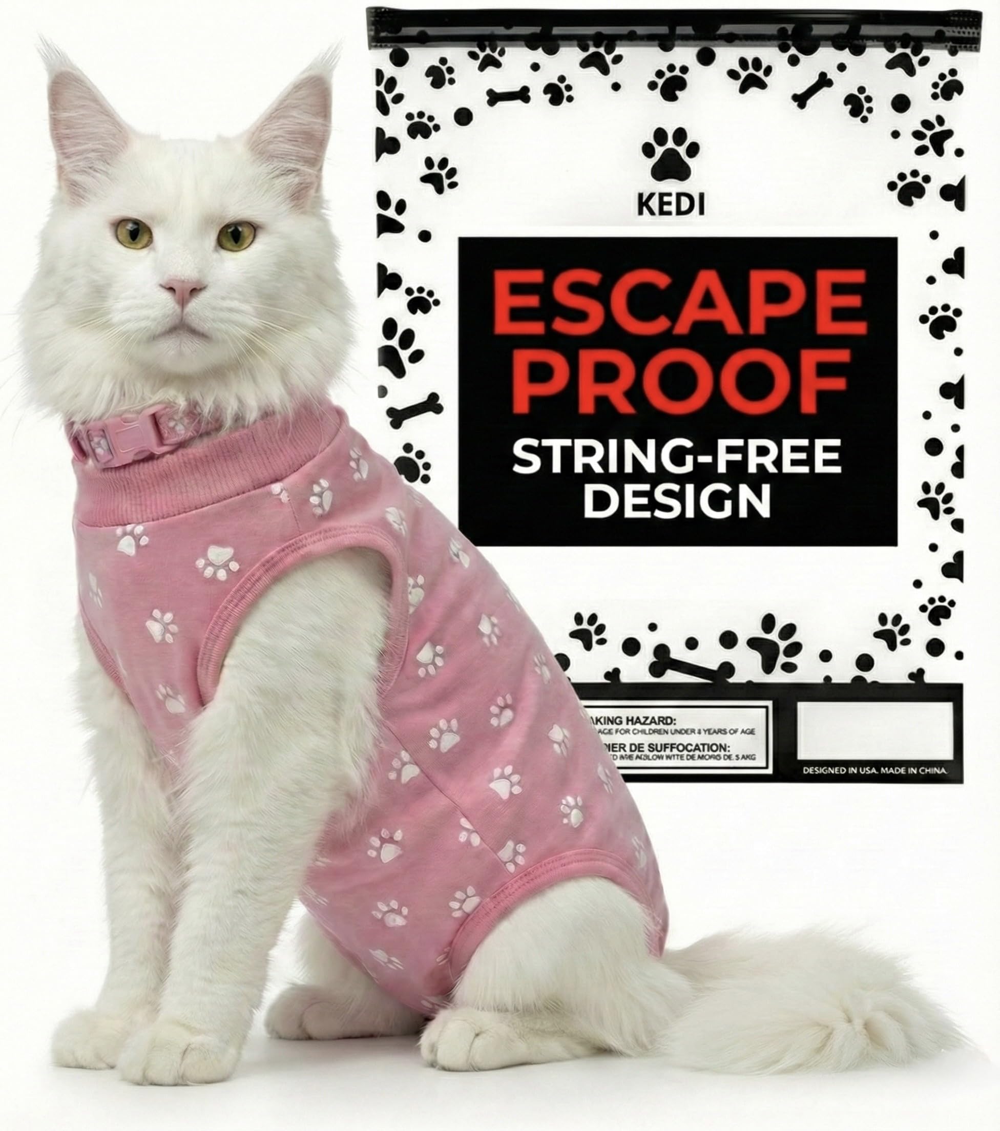Kedi Cats Solutions, cierre seguro del traje de recuperación, evita que la gata se escape