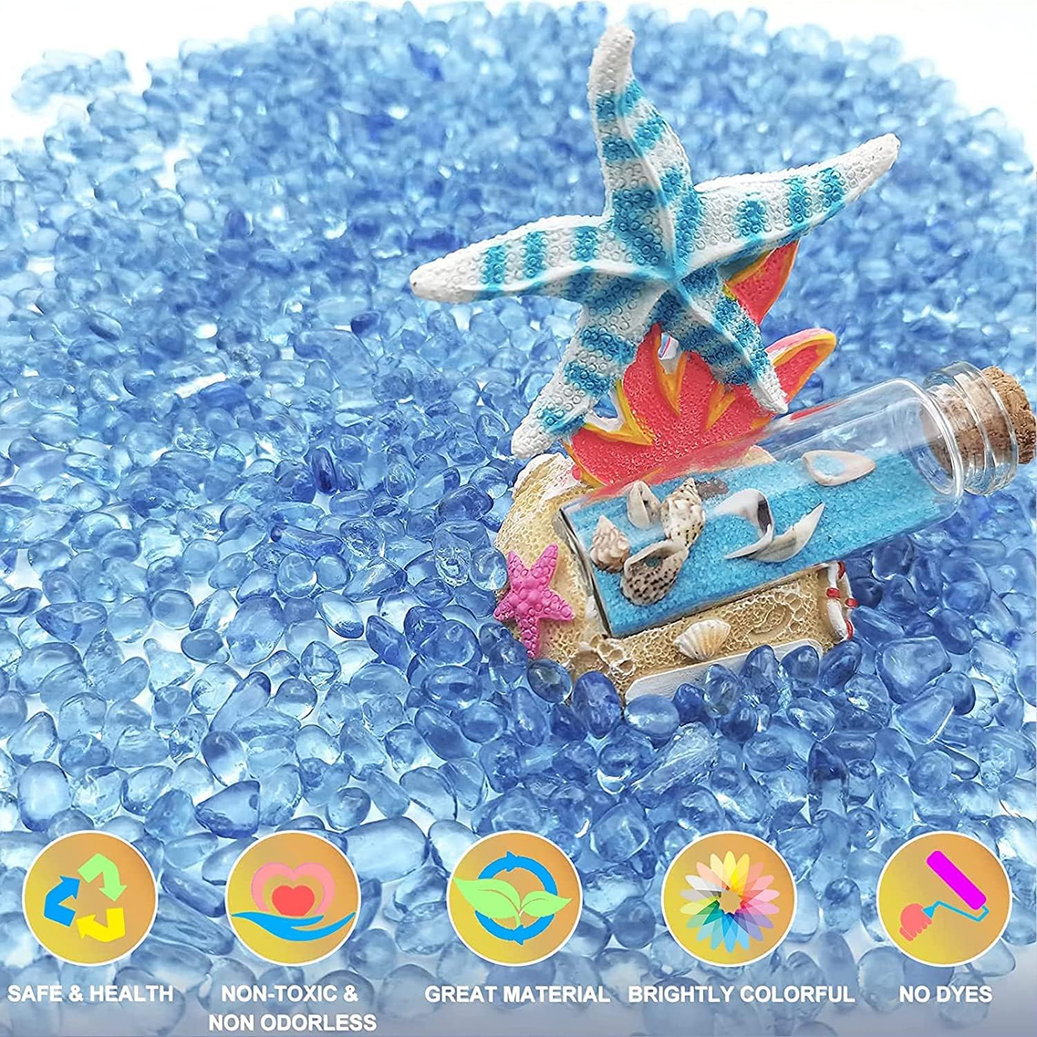 Guijarros de vidrio azul para proyectos DIY Keedolla, fáciles de combinar.