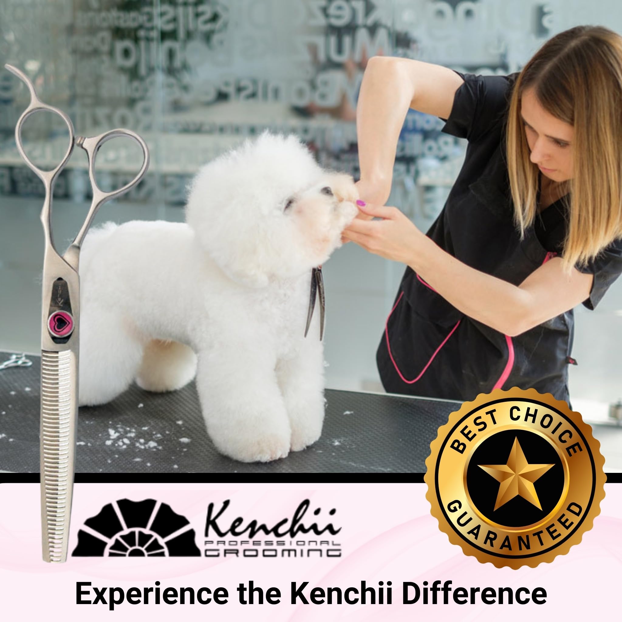 Tijeras Kenchii Love con acabado satinado, aspecto profesional y resistencia.