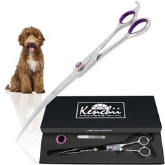 Tijeras Kenchii Scorpion de 9 pulgadas curvas para perros grandes, corte suave.