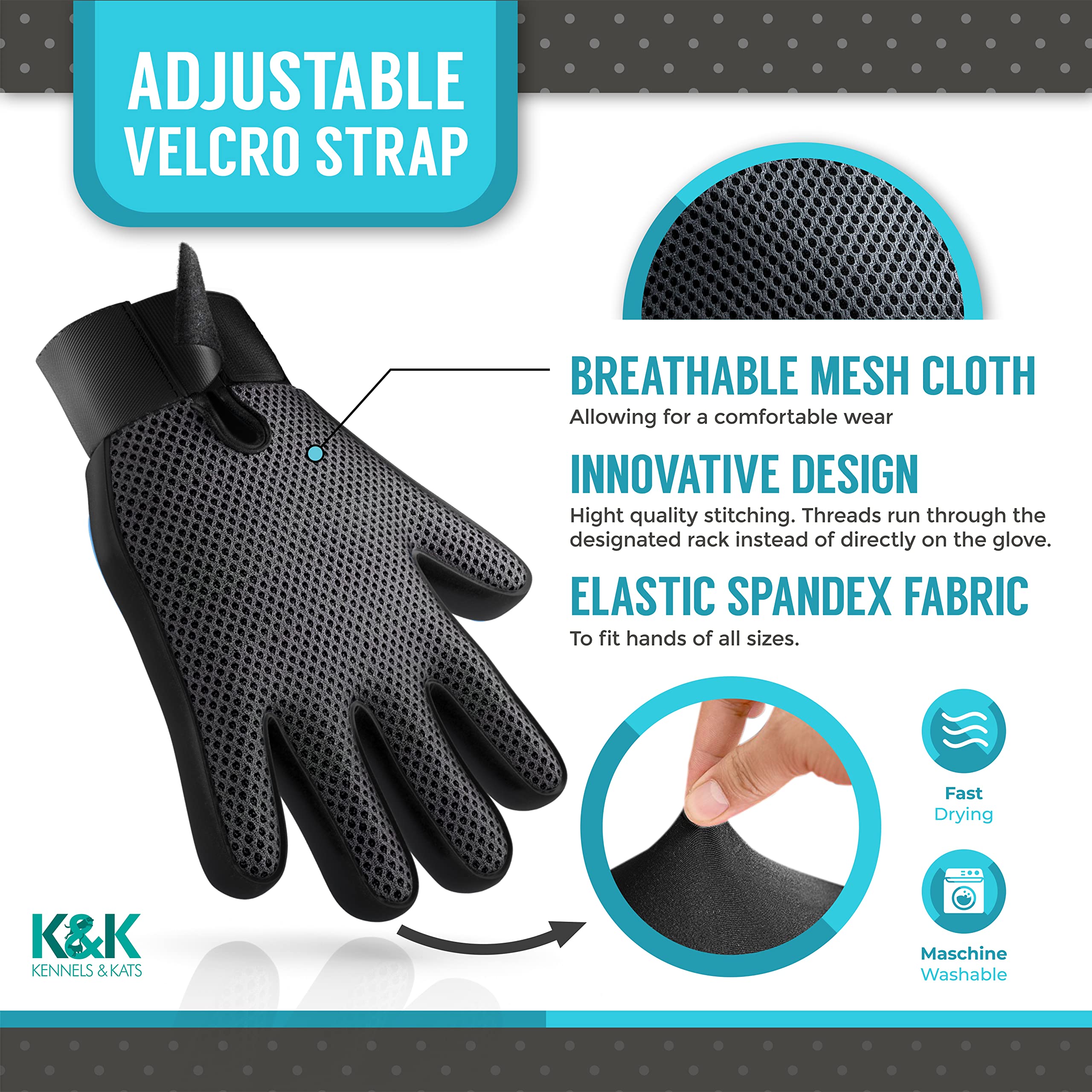 Kennels & Kats guantes de cuidado del pelaje con masaje suave durante el cepillado