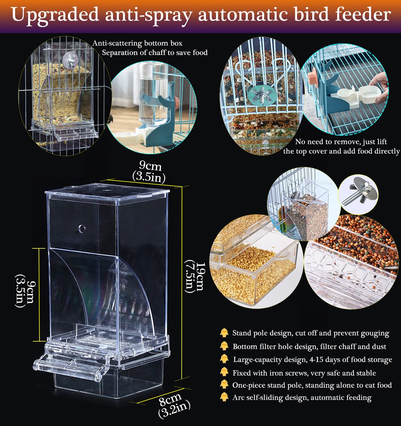 Kenond contenedor semillas transparente para aves, fácil supervisión y reposición.
