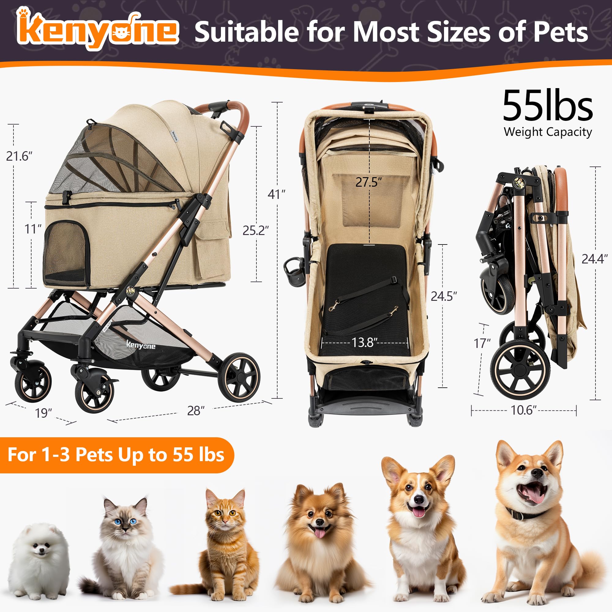 Kenyone carrito con malla desmontable facilita limpieza y mantenimiento.