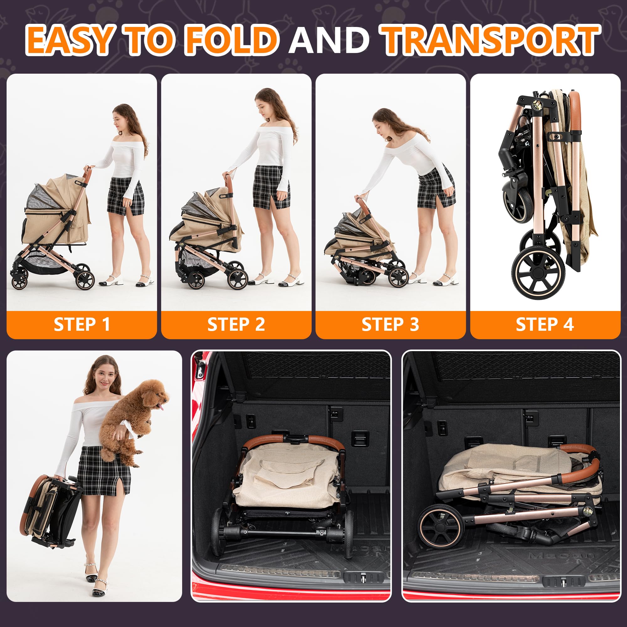 Kenyone carrito con ruedas PU y suspensión suave para calles y baches.