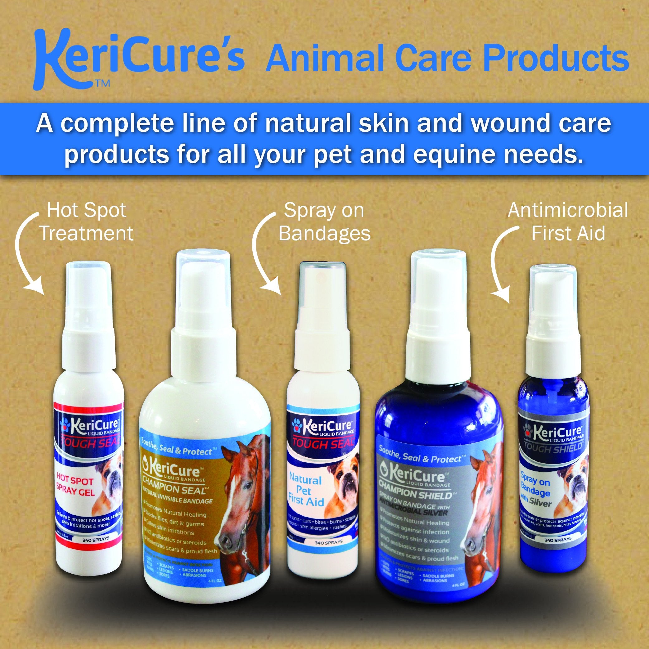KeriCure Tough Shield alivia irritación en piel lesionada de mascotas.