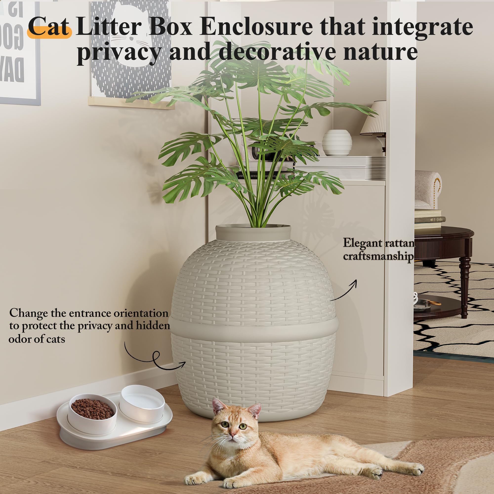 Keygarzone caja-arena-oculta planta-falsa superior: decoración atractiva y confort felino.