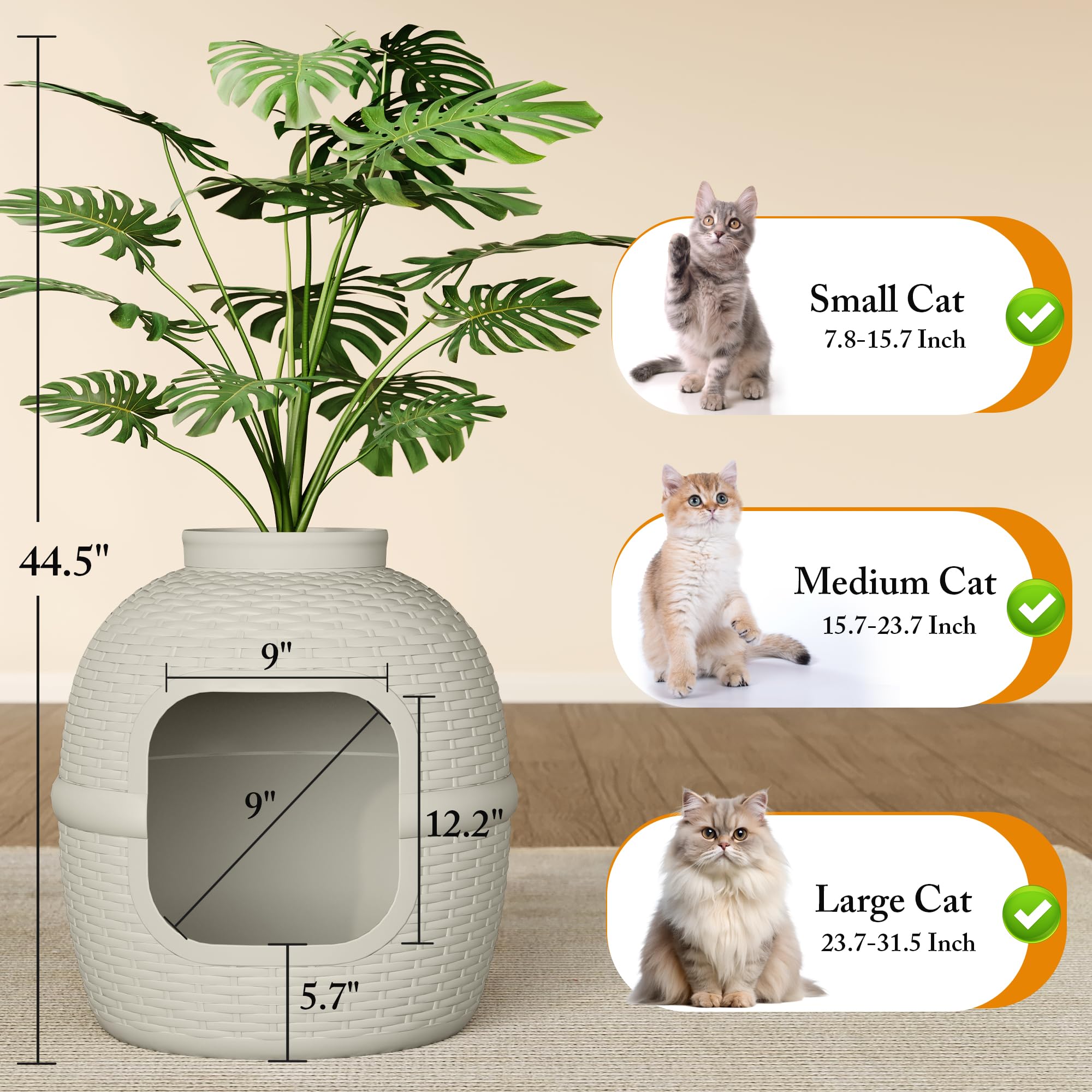 Keygarzone caja-arena-oculta tamano-medio: apta para gatos medianos.