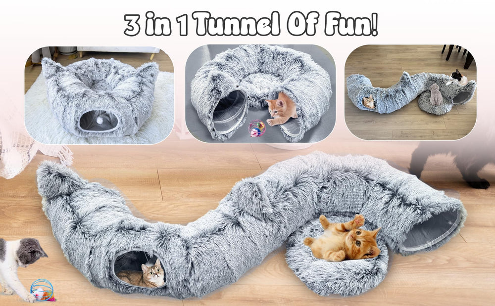 Cama-túnel de tamaño espacioso 33x33x8 pulgadas para varias mascotas.