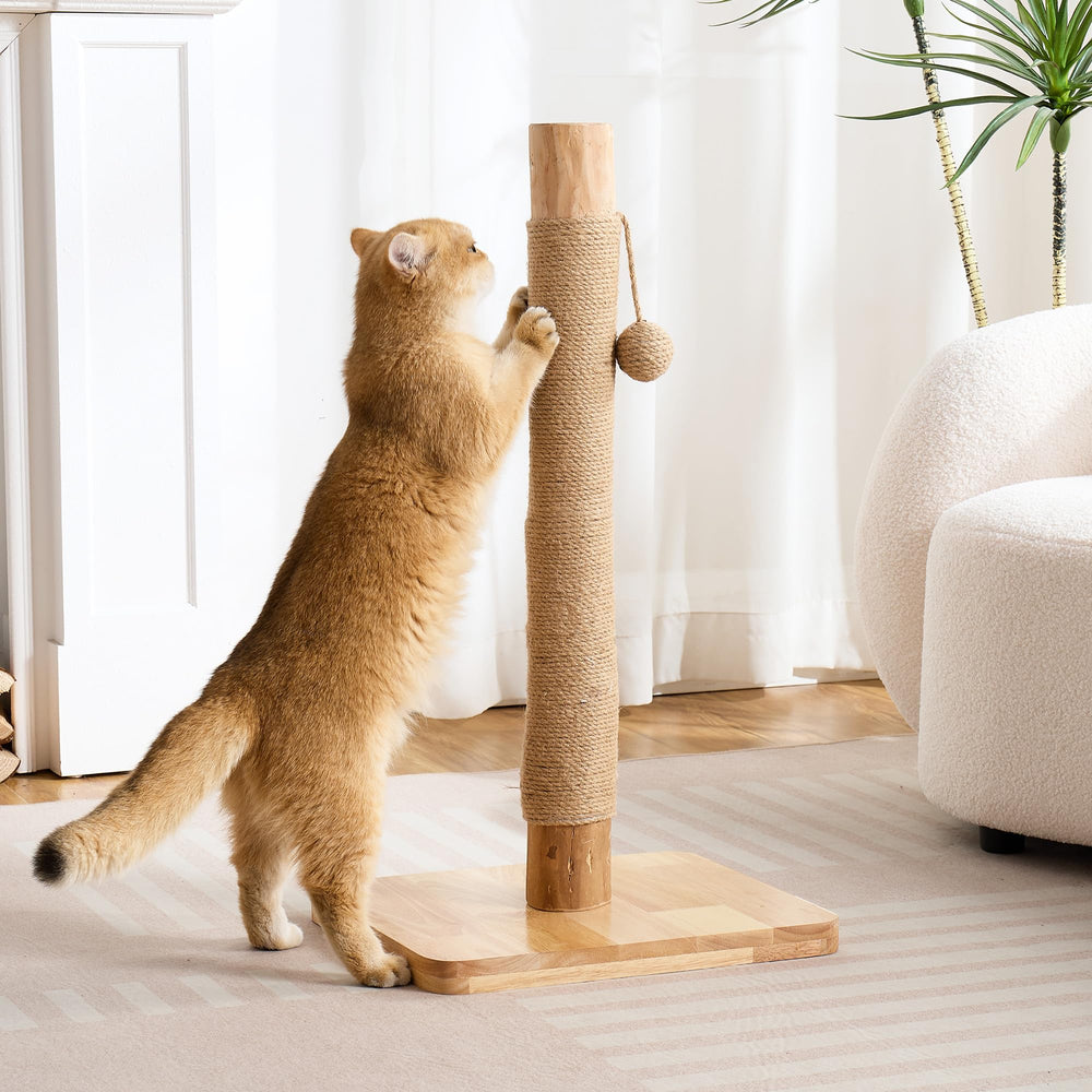 Kicari poste rascar gatos 29 pulgadas en madera, estable para juego diario.