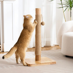 Kicari poste rascar gatos 29 pulgadas en madera, estable para juego diario.