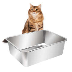 Kichwit caja-arena-gato abierta; acero inoxidable extragrande, fácil de limpiar.