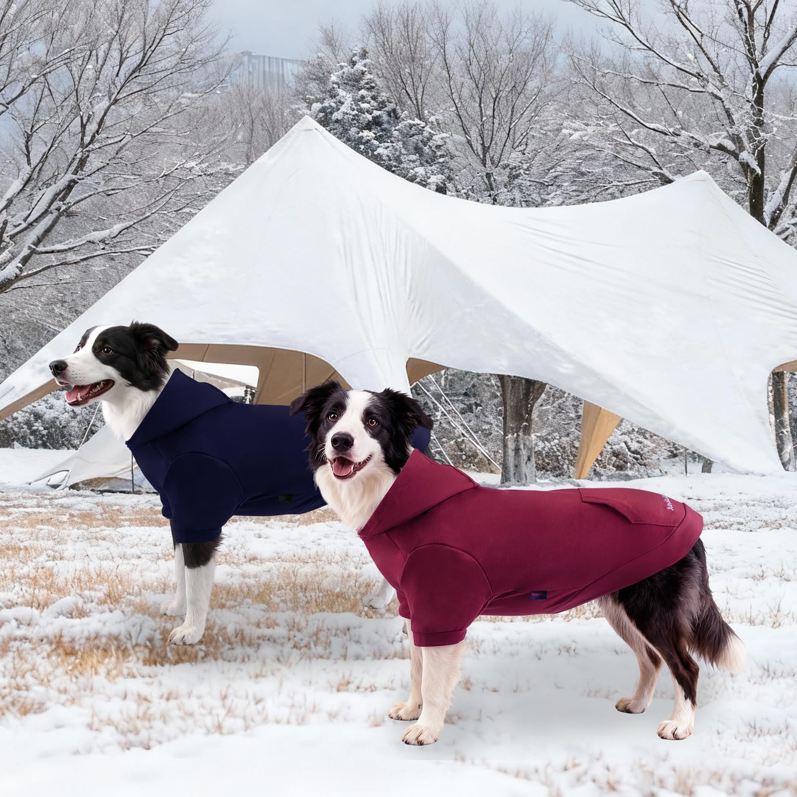 Kickred sudadera para perro con capucha roja, vista frontal con estilo y confort.