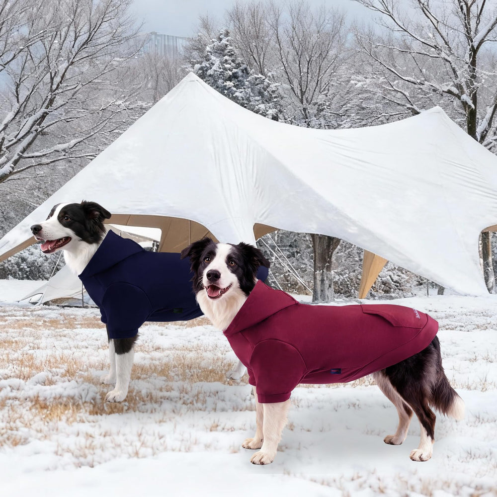 Kickred sudadera para perro con capucha roja, vista frontal con estilo y confort.
