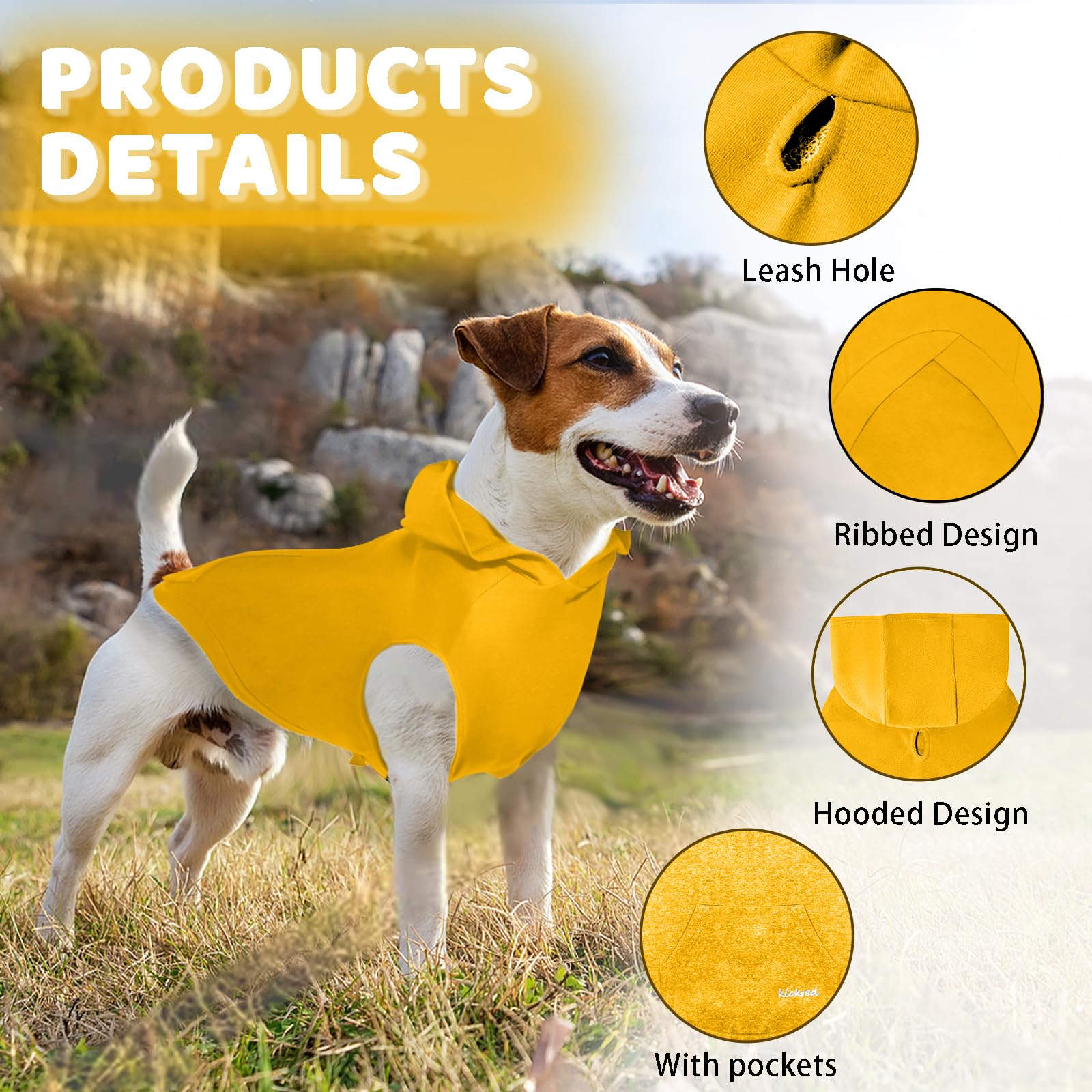 Kickred sudadera para perro capucha, mantiene la cabeza abrigada durante salidas.