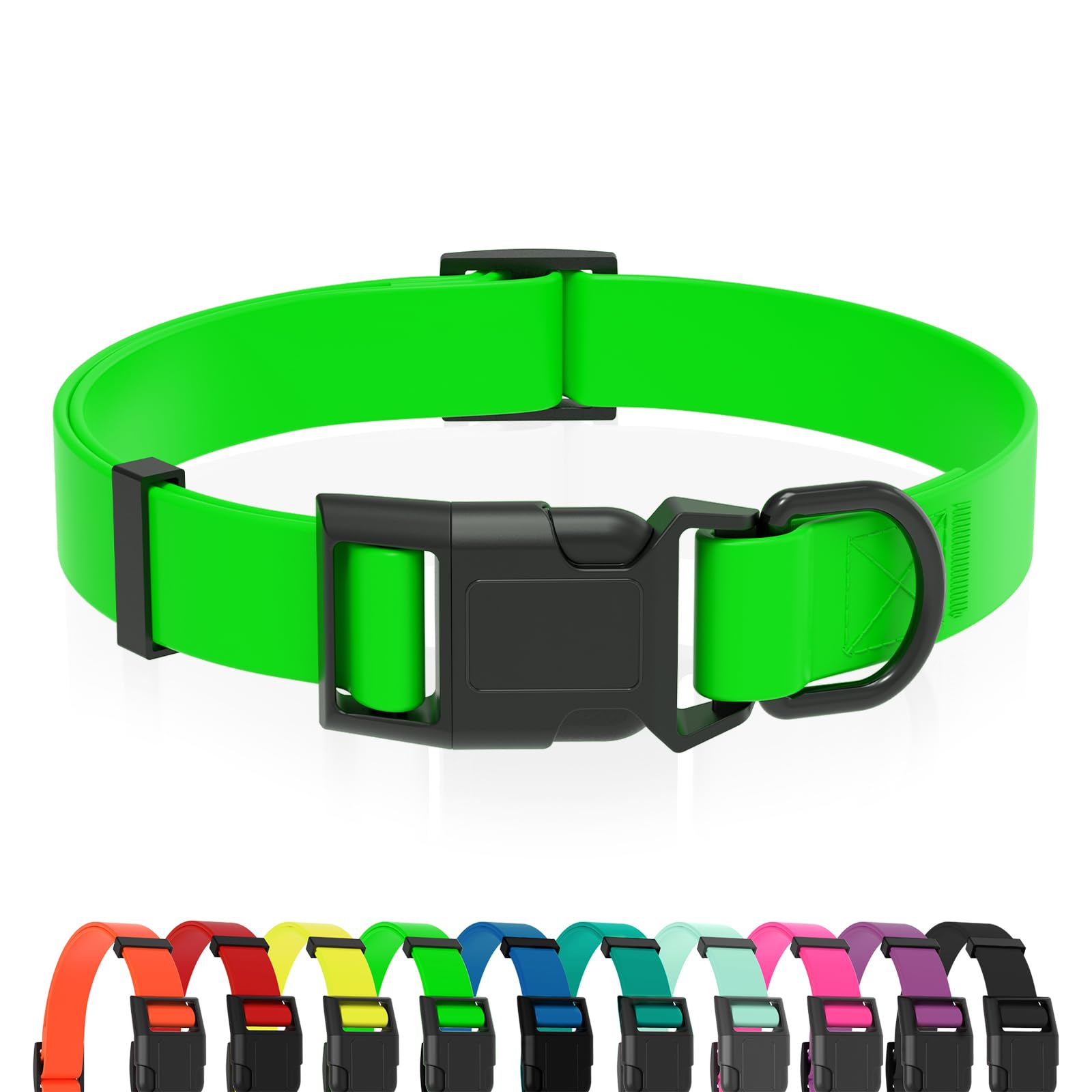 Collar impermeable Kidding Pets verde, perfecto para paseos y playa.