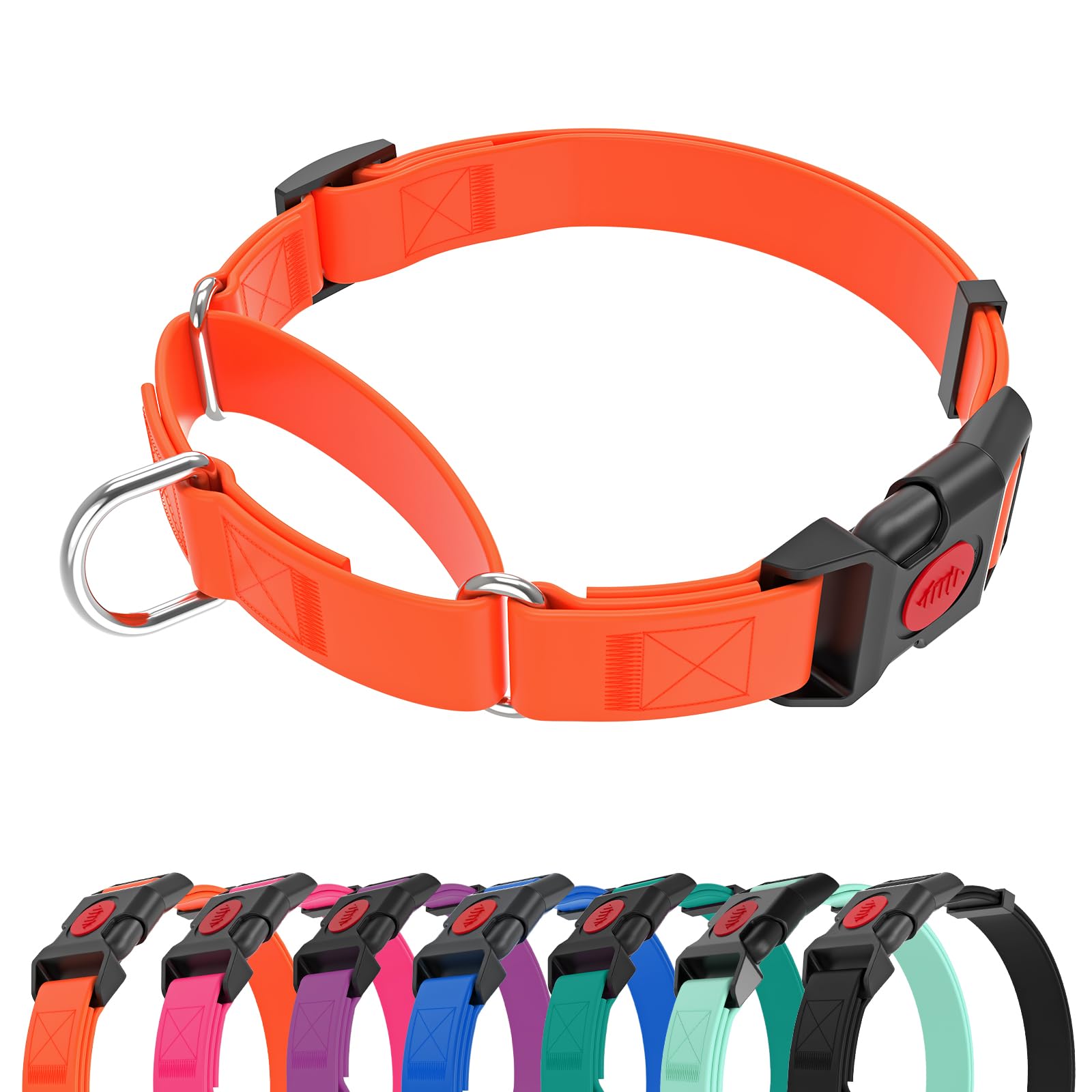 Kidding Pets collar martingale impermeable naranja, ideal para paseos al aire libre.
