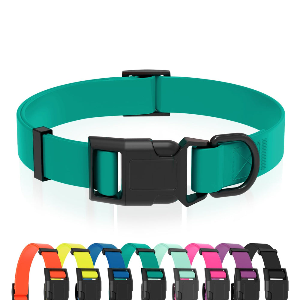 Collar Kidding Pets impermeable en verde esmeralda para aventuras al aire libre.
