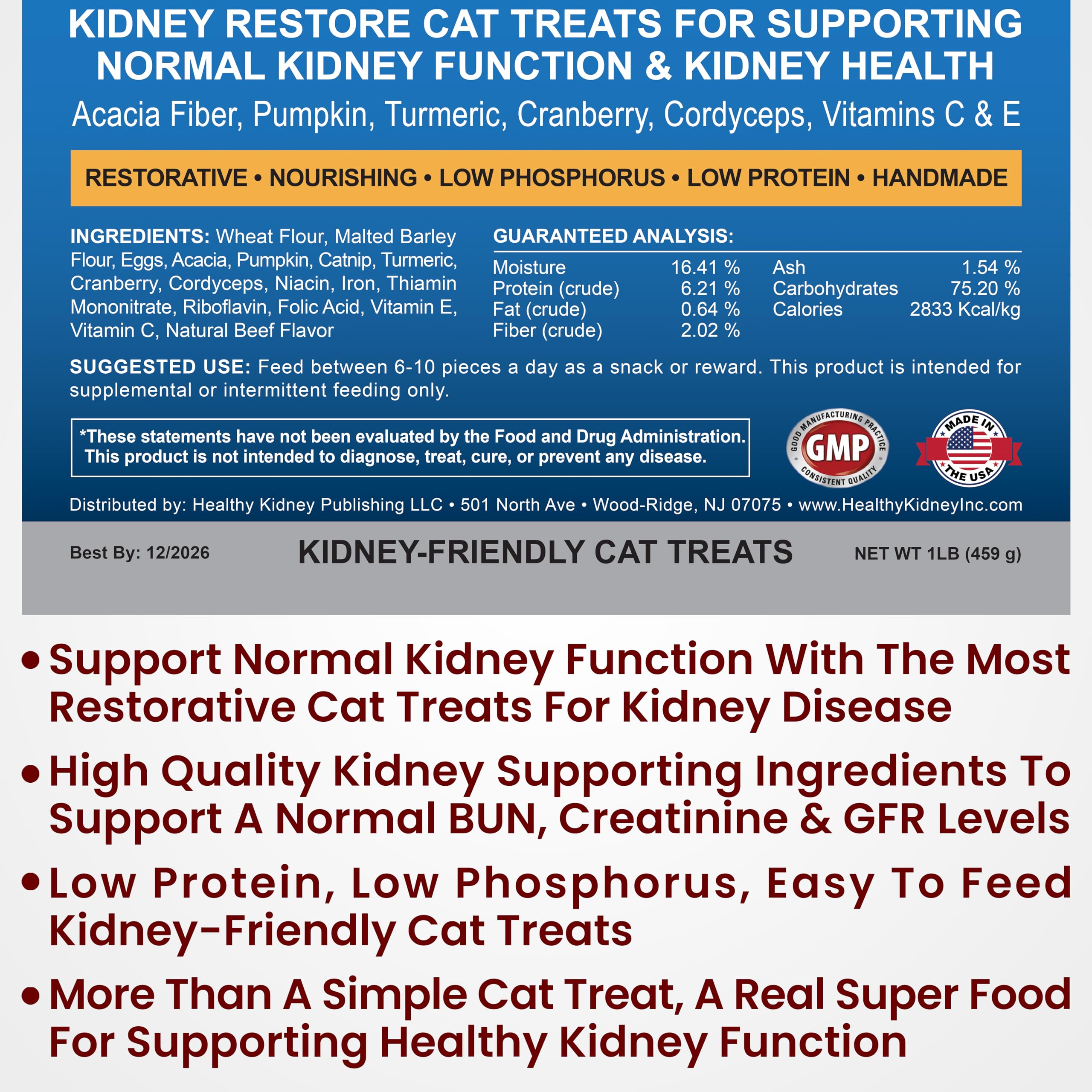 Ficha de ingredientes clave de Kidney Restore, cúrcuma, arándano y fibra.