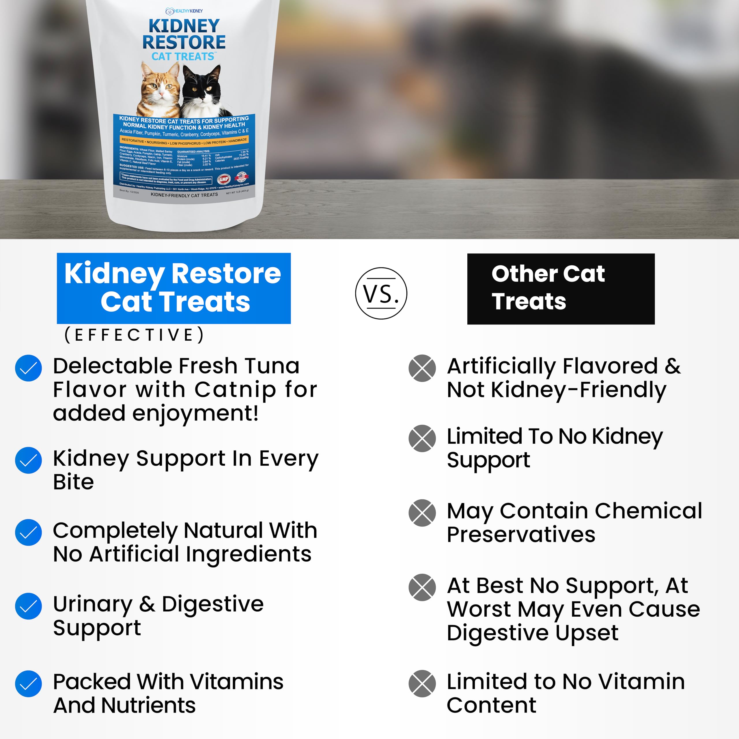 Textura suave de las golosinas Kidney Restore para gatos exigentes.