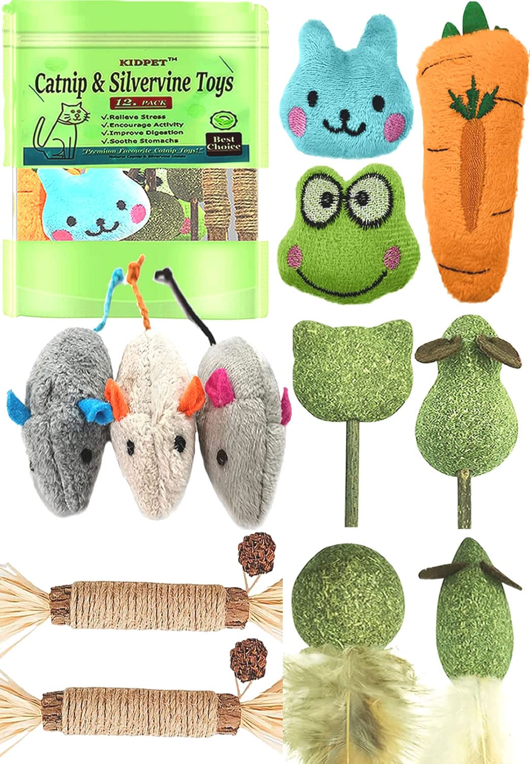 Kidpet ratón catnip natural para juego activo y estimulación sensorial.