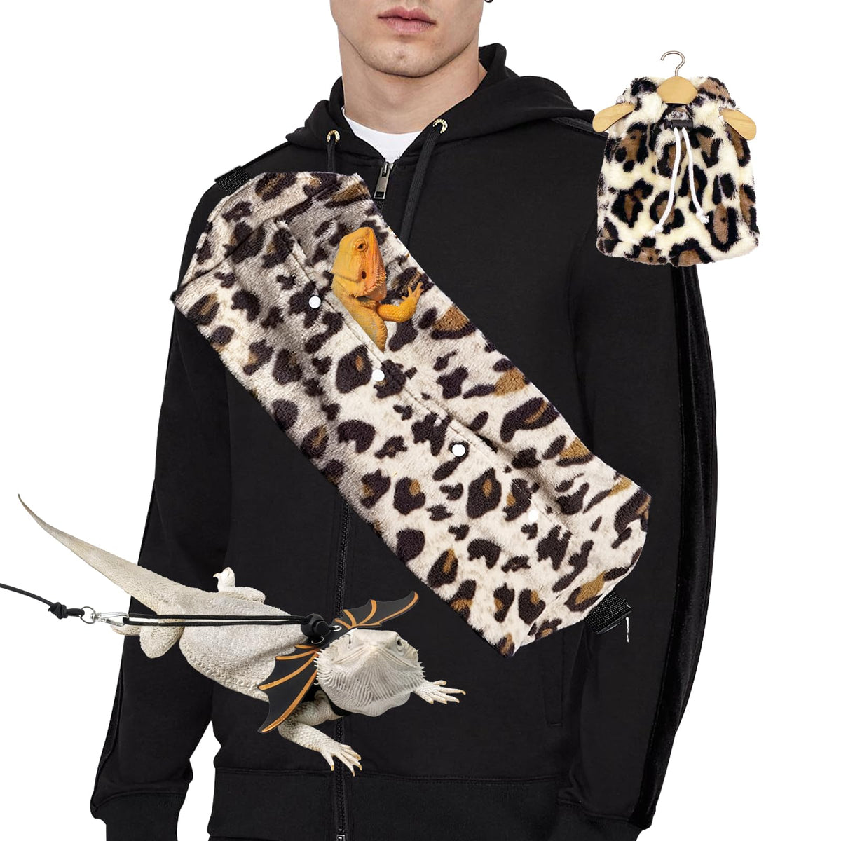 Funda felpa Leopardo de Kiiocwev para transportar lagarto barbudo con comodidad