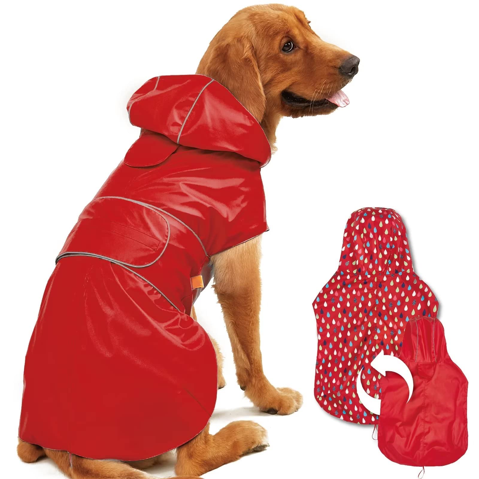Kimee capa de lluvia reversible para perro, frente visible para paseos con lluvia.