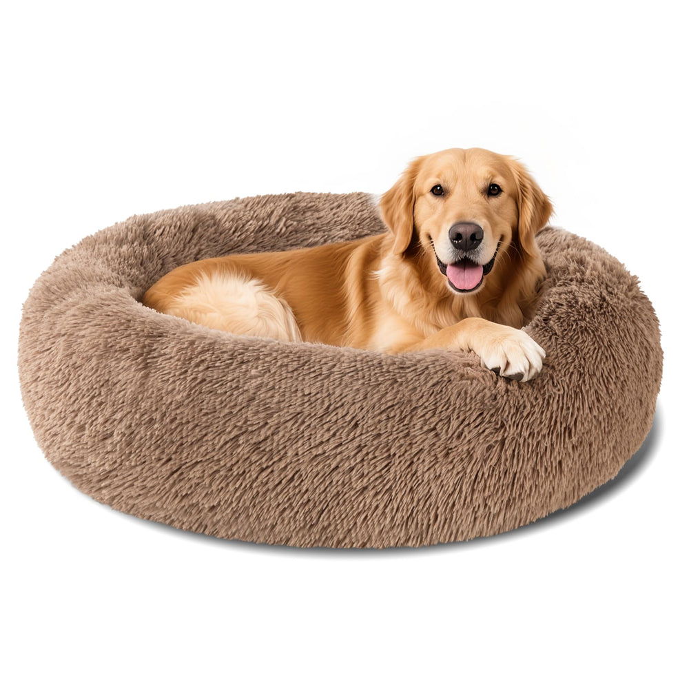Cama donut Kimpets 36 pulgadas khaki, descanso cómodo y envolvente para perros.