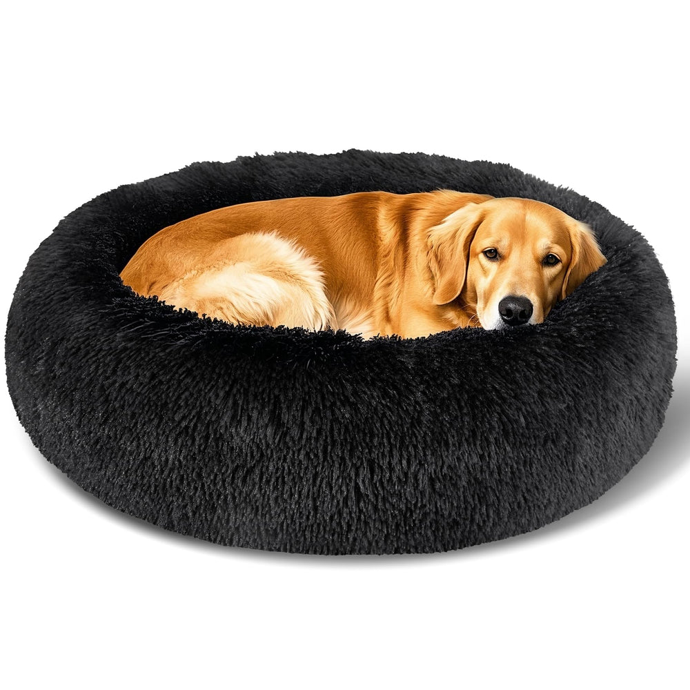 Cama Kimpets para perros, donut calmante negra de 36 pulgadas, confort suave.