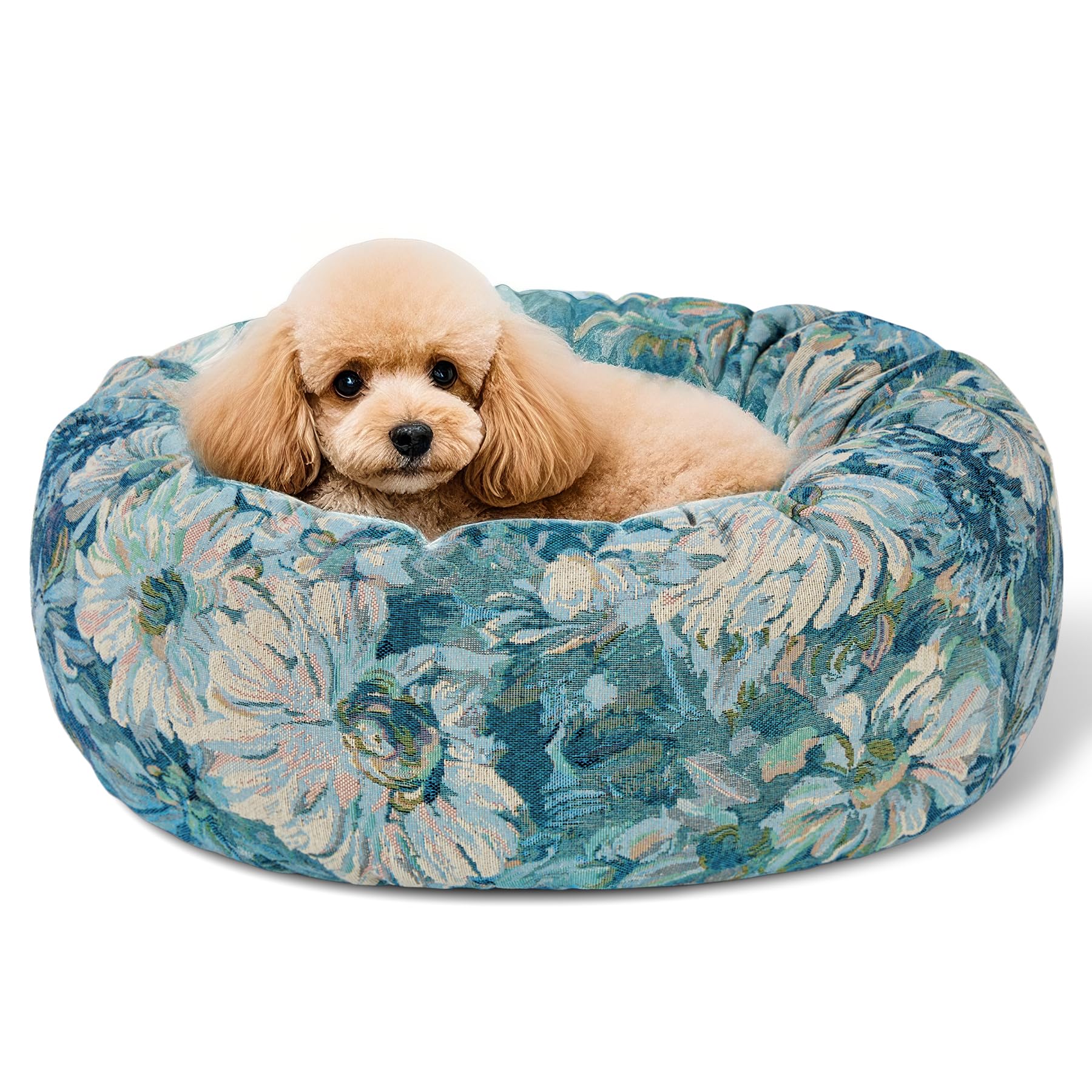 Cama Donut Kimpets con pelaje sintético suave para descanso cómodo.